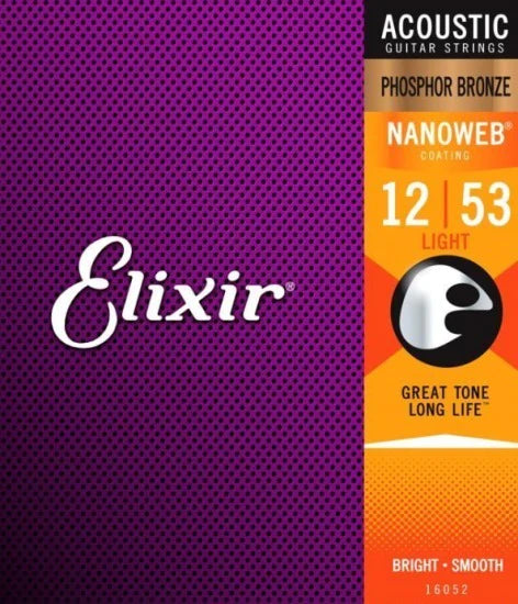 Cuerdas de Guitarra Acustica Elixir Phosphor Bronze Nanoweb 12-53 pack x3