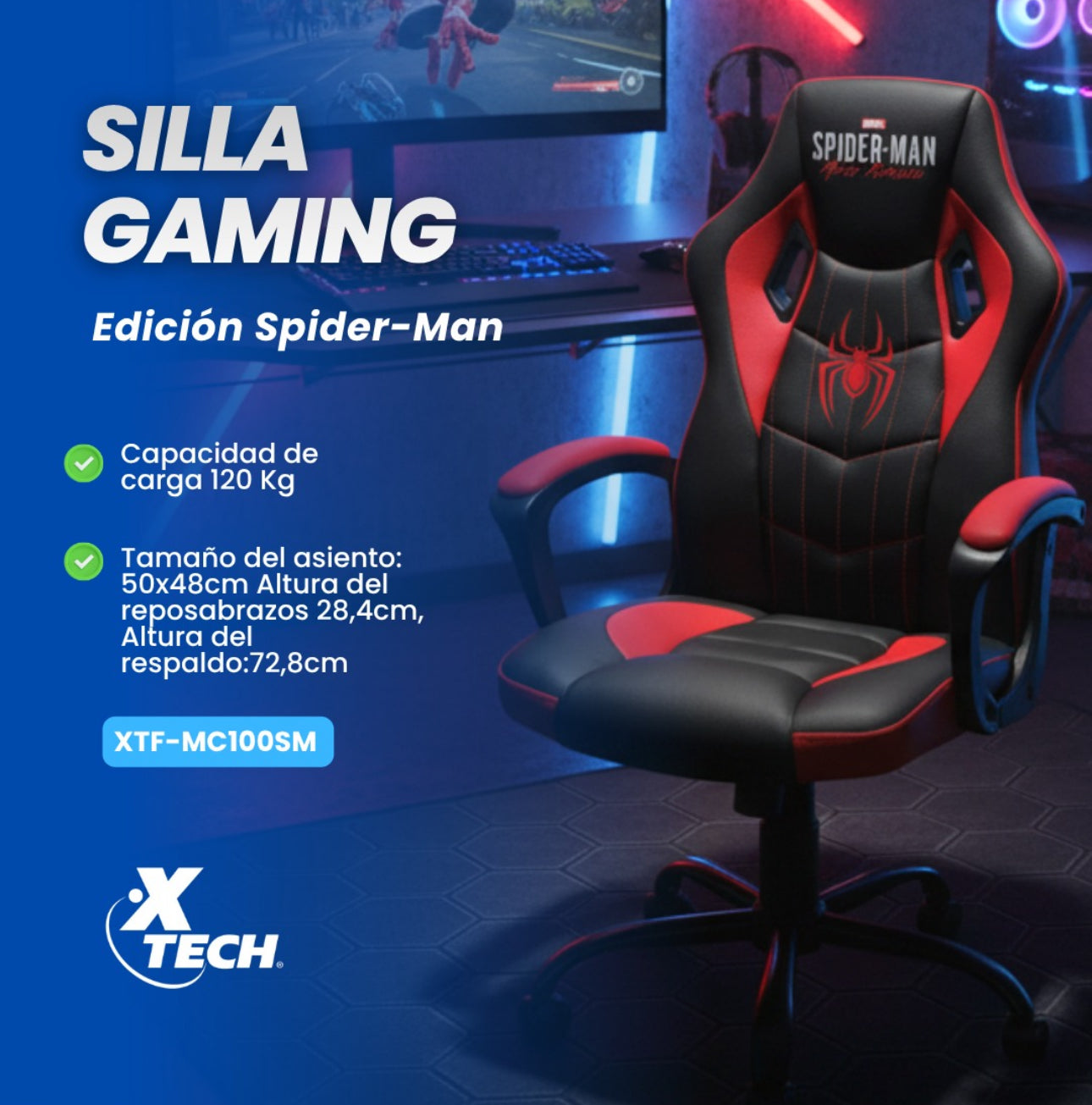 Silla gaming xtech edicion marvel ghost spider para videojuegos