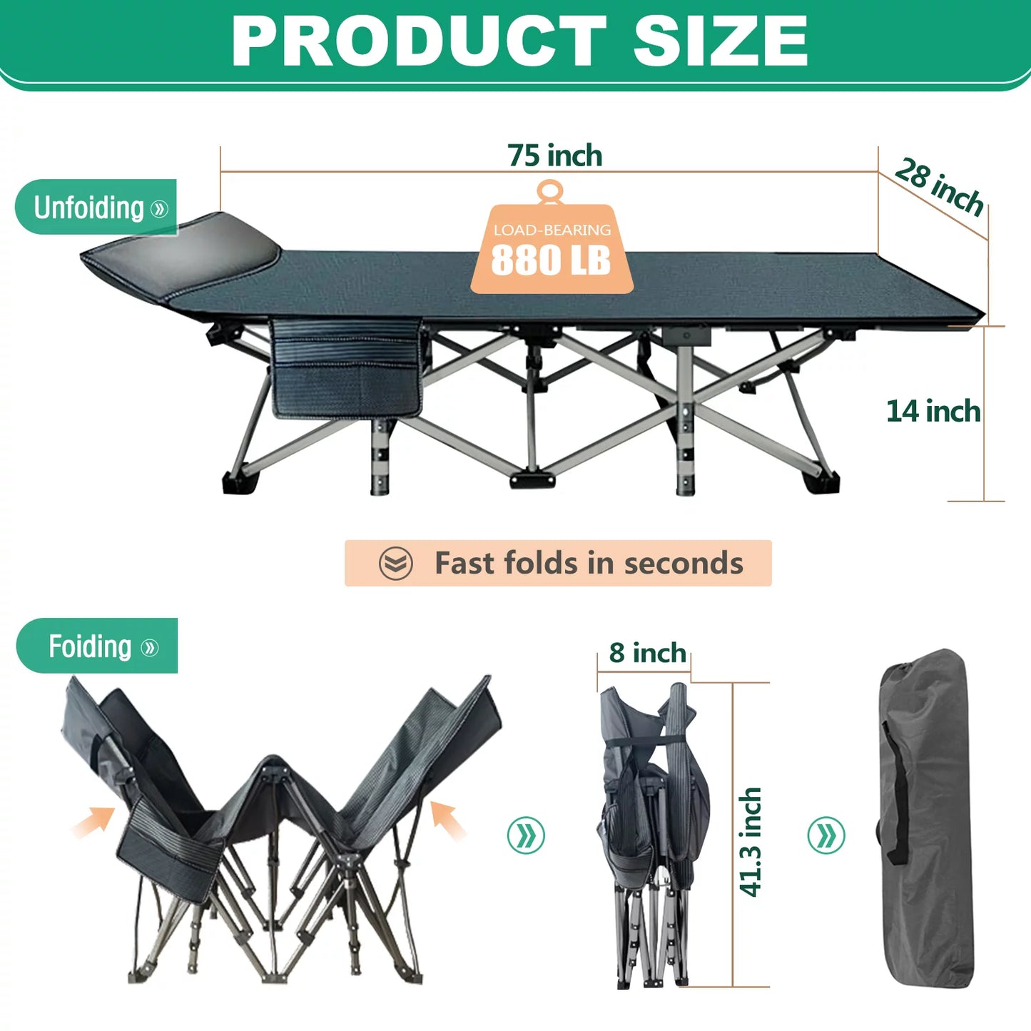 Cama Portatil Plegable para Adultos