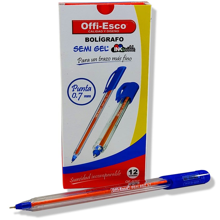 Boligrafo OFFI-ESCO Semi Gel Azul caja x12