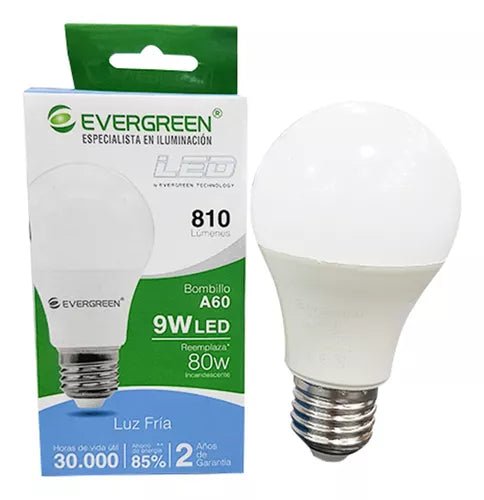 Bombillo Led Luz Blanca Evergreen A60 7w E27 - oficinatuya