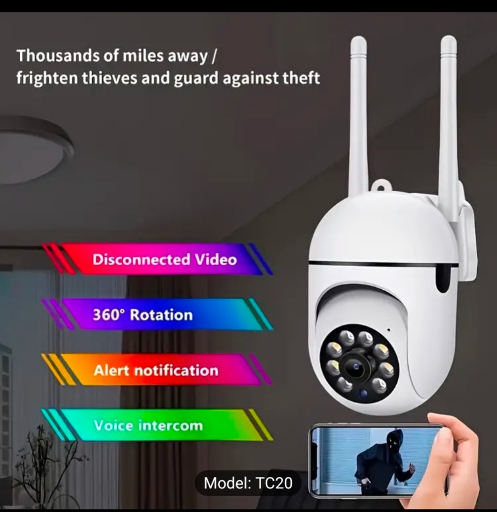 Camara seguridad 360 grados rotativa wifi detector movimiento audio entrada y salida modelo tc20 - oficinatuya